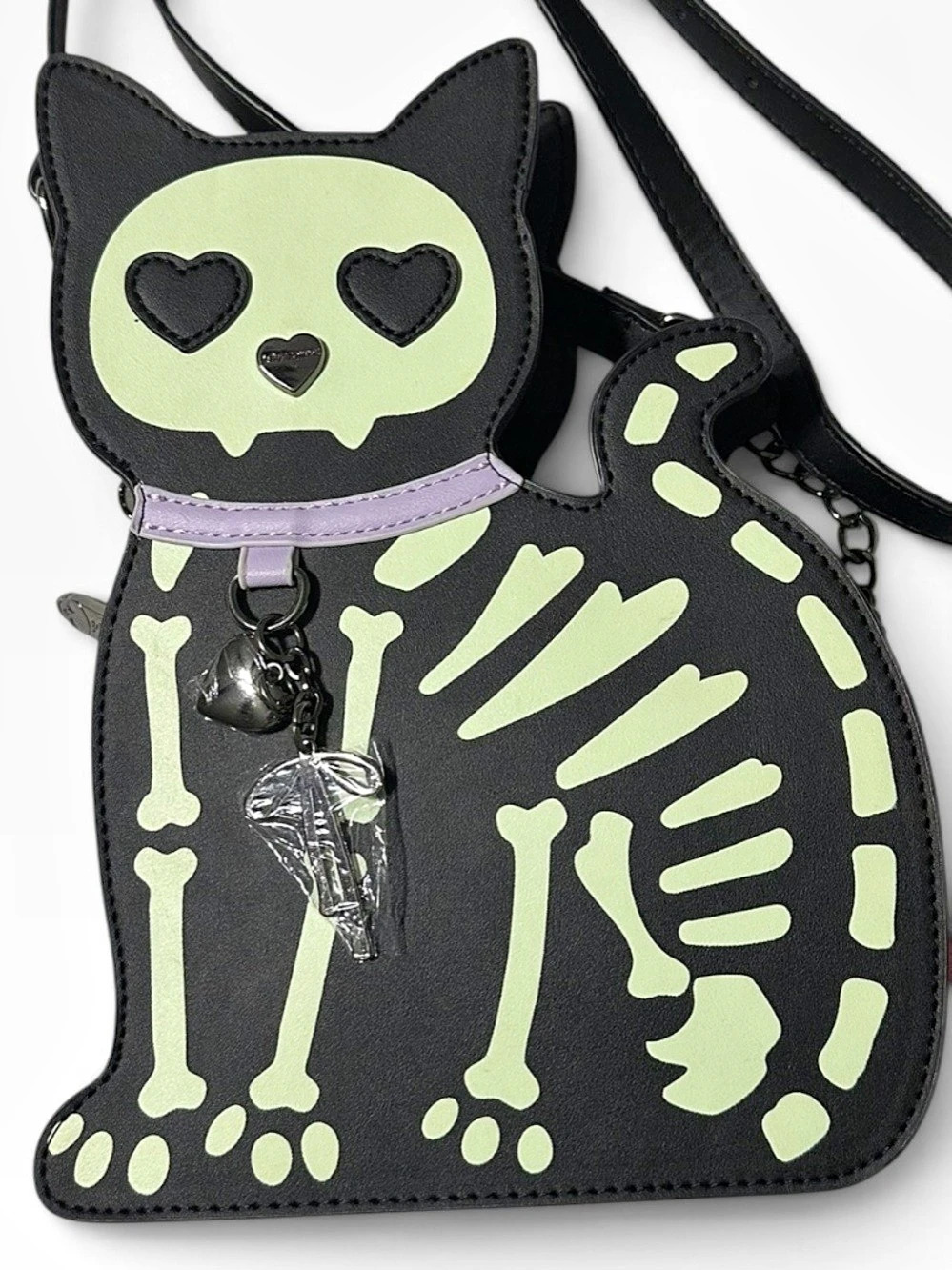 Betsey Johnson XO Kitty Skeleton Cat Crossbody Bag Black & Green NWT